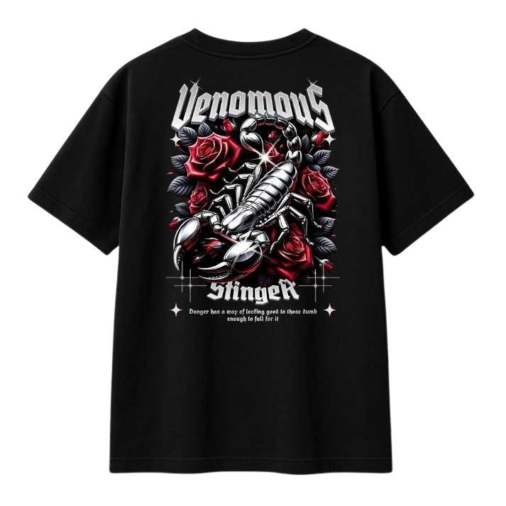 Venomous Stinger Akrep ve Gül Desenli Oversize T-shirt - Görünüm 1